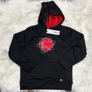 Zelos Youth Hoodie Black Red Graphic Pullover Front Pocket Size XS Brand New